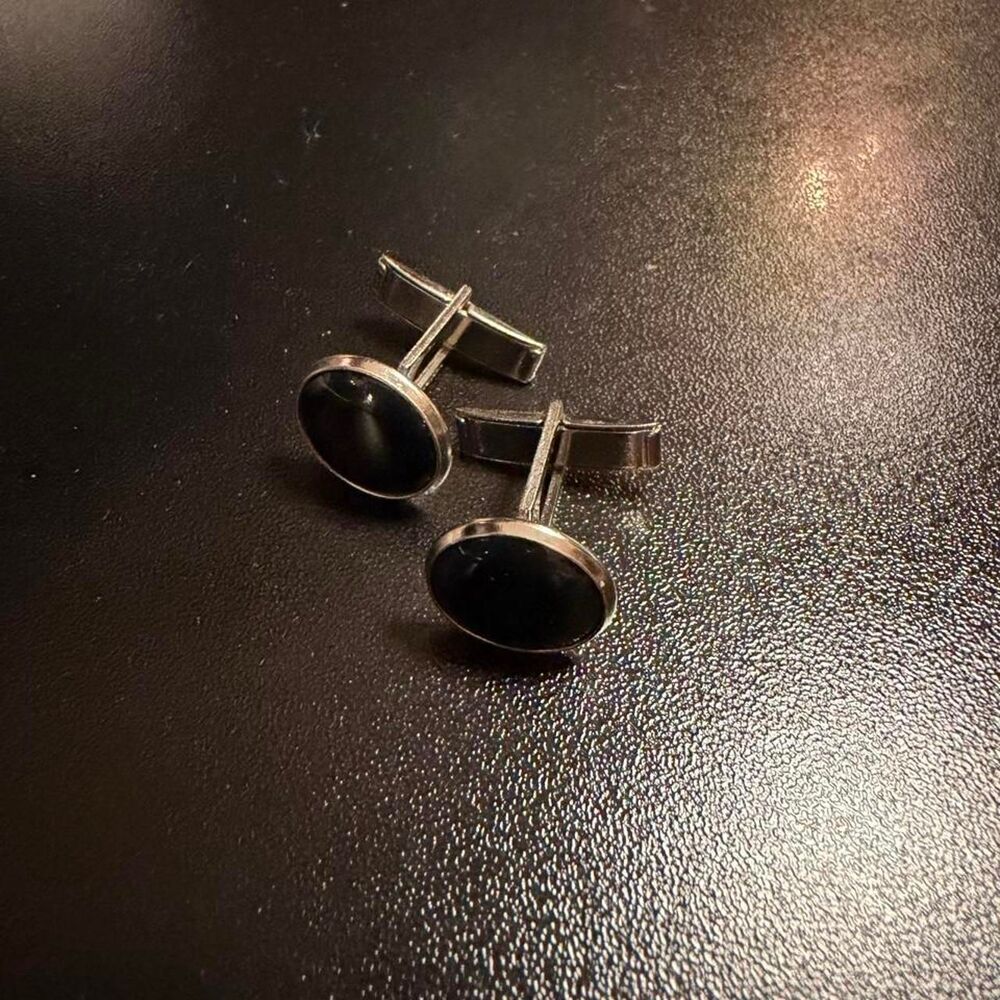 Men's Cuff Links - Silver and Black